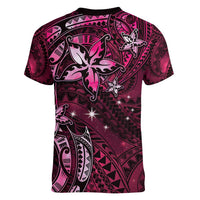 Hawaii Makahiki Season Women V-Neck T-Shirt Floral Tribal Tattoo Pink Galaxy LT05 - Polynesian Pride