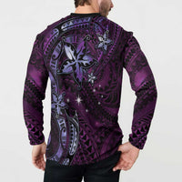 Hawaii Makahiki Season Button Sweatshirt Floral Tribal Tattoo Purple Galaxy