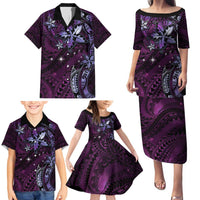 Hawaii Makahiki Season Family Matching Puletasi and Hawaiian Shirt Floral Tribal Tattoo Purple Galaxy LT05 - Polynesian Pride