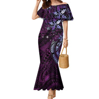 Hawaii Makahiki Season Mermaid Dress Floral Tribal Tattoo Purple Galaxy LT05 Women Purple - Polynesian Pride