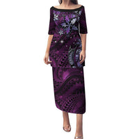 Hawaii Makahiki Season Puletasi Floral Tribal Tattoo Purple Galaxy