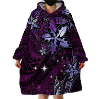 Hawaii Makahiki Season Wearable Blanket Hoodie Floral Tribal Tattoo Purple Galaxy