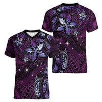 Hawaii Makahiki Season Women V-Neck T-Shirt Floral Tribal Tattoo Purple Galaxy LT05 - Polynesian Pride