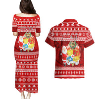 Personalized Tonga Christmas Couples Matching Puletasi Dress and Hawaiian Shirt Kilisimasi Fiefia Santas Coat Of Arms LT05 - Polynesian Pride