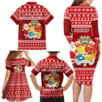 Personalized Tonga Christmas Family Matching Long Sleeve Bodycon Dress and Hawaiian Shirt Kilisimasi Fiefia Santas Coat Of Arms LT05 - Polynesian Pride