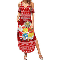 Personalized Tonga Christmas Summer Maxi Dress Kilisimasi Fiefia Santas Coat Of Arms LT05 Women Red - Polynesian Pride