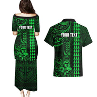 Personalized Hawaii Hauoli Makahiki Hou Couples Matching Puletasi Dress and Hawaiian Shirt Lono Hawaiian God Kakau Polynesian Tribal Green LT05 - Polynesian Pride