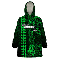 Personalized Hawaii Hauoli Makahiki Hou Wearable Blanket Hoodie Lono Hawaiian God Kakau Polynesian Tribal Green LT05 One Size Green - Polynesian Pride