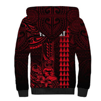 Personalized Hawaii Hauoli Makahiki Hou Sherpa Hoodie Lono Hawaiian God Kakau Polynesian Tribal Red LT05 - Polynesian Pride