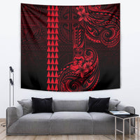 Hawaii Hauoli Makahiki Hou Tapestry Lono Hawaiian God Kakau Polynesian Tribal Red LT05 - Polynesian Pride