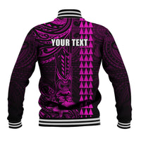 Personalized Hawaii Hauoli Makahiki Hou Baseball Jacket Lono Hawaiian God Kakau Polynesian Tribal Pink LT05 - Polynesian Pride