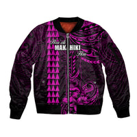 Personalized Hawaii Hauoli Makahiki Hou Sleeve Zip Bomber Jacket Lono Hawaiian God Kakau Polynesian Tribal Pink LT05 Unisex Pink - Polynesian Pride