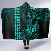 Hawaii Hauoli Makahiki Hou Hooded Blanket Lono Hawaiian God Kakau Polynesian Tribal Turquoise LT05 - Polynesian Pride