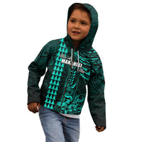 Personalized Hawaii Hauoli Makahiki Hou Kid Hoodie Lono Hawaiian God Kakau Polynesian Tribal Turquoise LT05 - Polynesian Pride