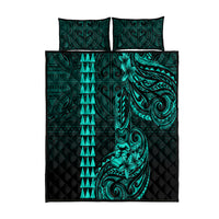 Hawaii Hauoli Makahiki Hou Quilt Bed Set Lono Hawaiian God Kakau Polynesian Tribal Turquoise LT05 Turquoise - Polynesian Pride