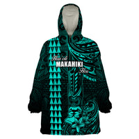 Personalized Hawaii Hauoli Makahiki Hou Wearable Blanket Hoodie Lono Hawaiian God Kakau Polynesian Tribal Turquoise LT05 One Size Turquoise - Polynesian Pride
