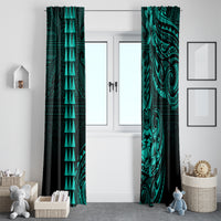 Hawaii Hauoli Makahiki Hou Window Curtain Lono Hawaiian God Kakau Polynesian Tribal Turquoise LT05 - Polynesian Pride