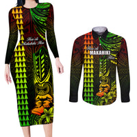 Personalized Hawaii Hauoli Makahiki Hou Couples Matching Long Sleeve Bodycon Dress and Long Sleeve Button Shirts Lono Hawaiian God Kakau Polynesian Tribal Reggae LT05 Reggae - Polynesian Pride