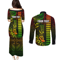 Personalized Hawaii Hauoli Makahiki Hou Couples Matching Puletasi Dress and Long Sleeve Button Shirts Lono Hawaiian God Kakau Polynesian Tribal Reggae LT05 - Polynesian Pride