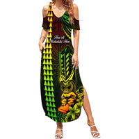Personalized Hawaii Hauoli Makahiki Hou Family Matching Summer Maxi Dress and Hawaiian Shirt Lono Hawaiian God Kakau Polynesian Tribal Reggae LT05 Mom's Dress Reggae - Polynesian Pride