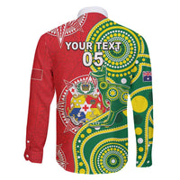 Custom Tonga Australia Rugby Family Matching Long Sleeve Bodycon Dress and Hawaiian Shirt Kangaroos And Tonga Mate Maa Together LT05 - Polynesian Pride