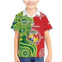 Custom Tonga Australia Rugby Family Matching Mermaid Dress and Hawaiian Shirt Kangaroos And Tonga Mate Maa Together LT05 Son's Shirt Green - Polynesian Pride