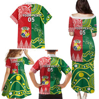 Custom Tonga XIII And Australia Kangaroos Family Matching Puletasi and Hawaiian Shirt Mate Maa Tongan Ngatu With Aboriginal LT05 - Polynesian Pride