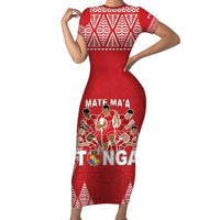 Custom Tonga Rugby Family Matching Short Sleeve Bodycon Dress and Hawaiian Shirt Tonga Mate Ma'a Take The Lead LT05 Mom's Dress Red - Polynesian Pride