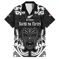 Personalised Aotearoa Family Matching Off Shoulder Long Sleeve Dress and Hawaiian Shirt Toitu Te Tiriti O Waitangi LT05 Dad's Shirt - Short Sleeve Black - Polynesian Pride