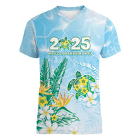 Personalised 2025 Aloha Hawaii Women V-Neck T-Shirt Tropical Flowers And Honu