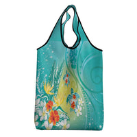 Hawaii Honu Grocery Bag Tropical Flowers Turquoise Gradient