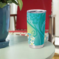 Hawaii Honu Tumbler Cup Tropical Flowers Turquoise Gradient