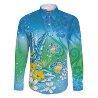 Hawaii Honu Family Matching Puletasi and Hawaiian Shirt Tropical Flowers Blue Gradient