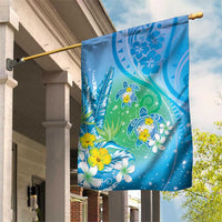 Hawaii Honu Garden Flag Tropical Flowers Blue Gradient