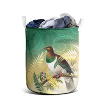 New Zealand Pigeon Kereru Laundry Basket Maori Fern Art Green Gradient - Polynesian Pride