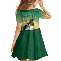 New Zealand Pigeon Kereru Family Matching Summer Maxi Dress and Hawaiian Shirt Maori Fern Art Green Gradient LT05 - Polynesian Pride