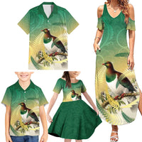 New Zealand Pigeon Kereru Family Matching Summer Maxi Dress and Hawaiian Shirt Maori Fern Art Green Gradient LT05 - Polynesian Pride