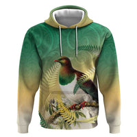 New Zealand Pigeon Kereru Hoodie Maori Fern Art Green Gradient LT05 Pullover Hoodie Green - Polynesian Pride