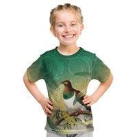 New Zealand Pigeon Kereru Kid T Shirt Maori Fern Art Green Gradient LT05 Green - Polynesian Pride