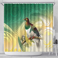 New Zealand Pigeon Kereru Shower Curtain Maori Fern Art Green Gradient - Polynesian Pride