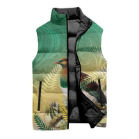New Zealand Pigeon Kereru Sleeveless Puffer Jacket Maori Fern Art Green Gradient - Polynesian Pride