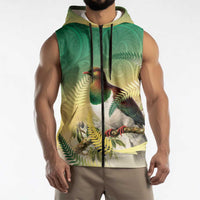 New Zealand Pigeon Kereru Sleeveless Zip Hoodie Maori Fern Art Green Gradient LT05 - Polynesian Pride