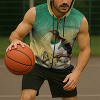 New Zealand Pigeon Kereru Sleeveless Zip Hoodie Maori Fern Art Green Gradient LT05 - Polynesian Pride