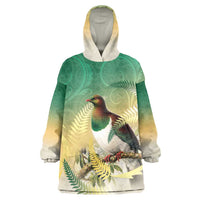 New Zealand Pigeon Kereru Wearable Blanket Hoodie Maori Fern Art Green Gradient LT05 One Size Green - Polynesian Pride