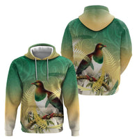 New Zealand Pigeon Kereru Zip Hoodie Maori Fern Art Green Gradient LT05 - Polynesian Pride