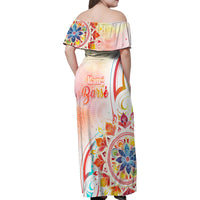 Happy Holi Festival Family Matching Off Shoulder Maxi Dress and Hawaiian Shirt Rangoli With Polynesian Pattern LT05 - Polynesian Pride