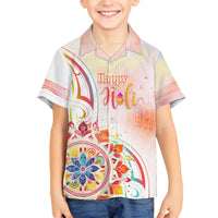 Happy Holi Festival Family Matching Off Shoulder Maxi Dress and Hawaiian Shirt Rangoli With Polynesian Pattern LT05 Son's Shirt White - Polynesian Pride