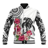 White Polynesian Hammerhead Shark Tribal Pattern Baseball Jacket