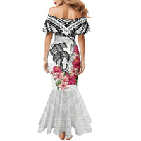 White Polynesian Hammerhead Shark Tribal Pattern Family Matching Mermaid Dress and Hawaiian Shirt