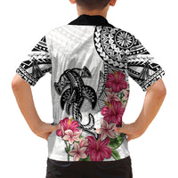 White Polynesian Hammerhead Shark Tribal Pattern Family Matching Tank Maxi Dress and Hawaiian Shirt